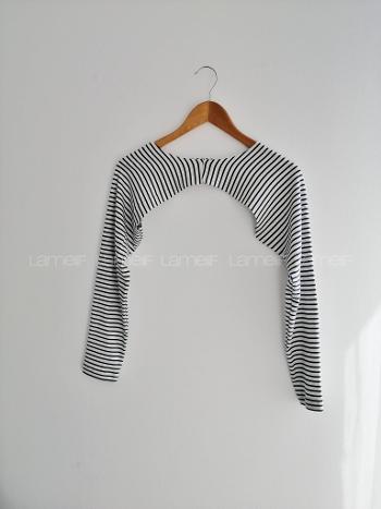 Lamelif İnce Çizgili Uzun Kol İçlik Siyah-Beyaz