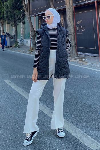 Modalamelif  Kapüşonlu Kapitone Yelek Siyah