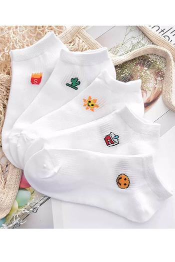 Lamelif 5 Çift Desenli  İşlemeli Patik Çorap