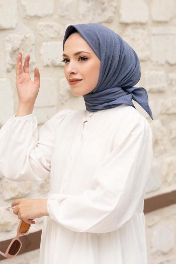 Lamelif Keten Eşarp Kot Mavi