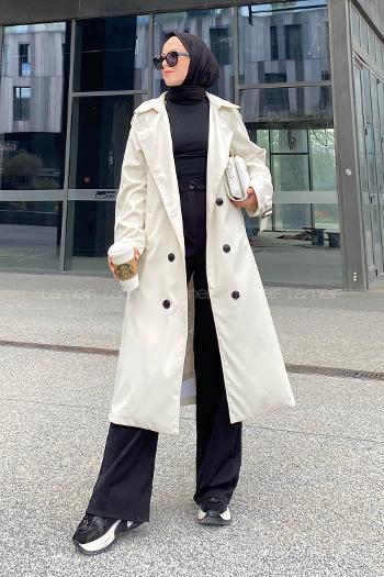 Cream Reglan Sleeveless Arm Without Accessories Poplin Fabric Trench Coat