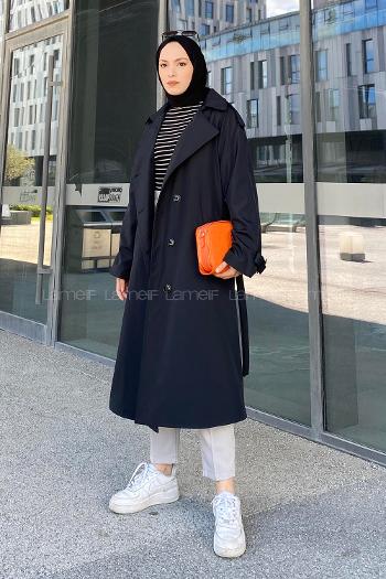 Black Reglan Sleeveless Arm Without Accessories Poplin Fabric Trench Coat