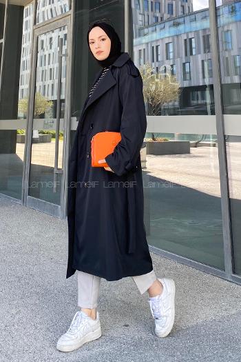 Black Reglan Sleeveless Arm Without Accessories Poplin Fabric Trench Coat