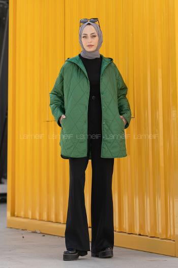 Modalamelif Kapüşonlu Kapitone Mont Yeşil