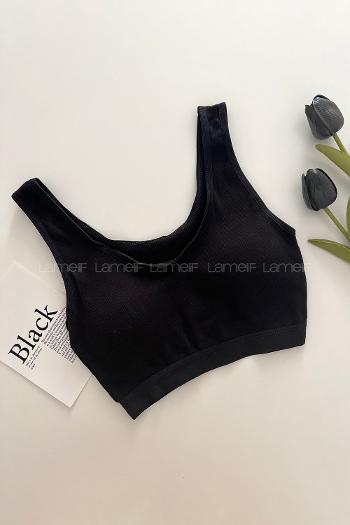 Lamelif Kare Yaka Pedli Sporcu Sütyen Siyah Renk