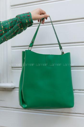 Lamelif  Mıknatıslı Fermuar Bölmeli Omuz Çantası Yeşil