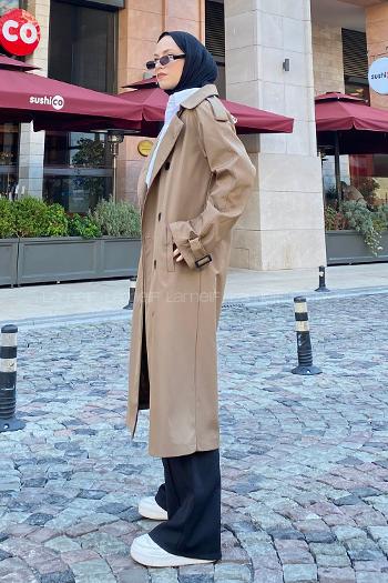 Brown Reglan Sleeveless Arm Without Accessories Poplin Fabric Trench Coat
