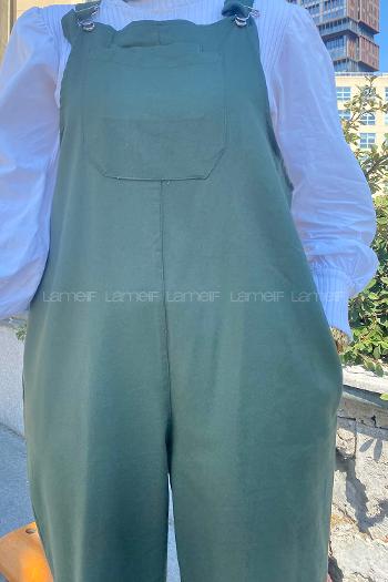 Khaki Normal Neck Linen Unprinted Overalls