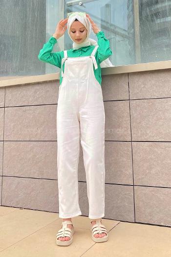 Modalamelif Ön ve Arka Cepli Keten Salopet Ekru