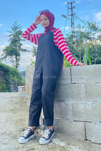 Black Normal Neck Linen Parachute Fabric Unprinted Overalls