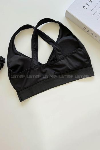 Lamelif Sırt Çapraz Askılı Pedli Sporcu Sütyen Siyah Renk