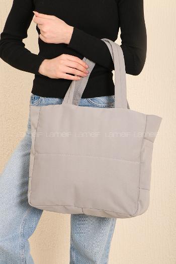 Lamelif 3 Bölmeli Fermuarlı Kol Ve Omuz Kadın Çanta Gri