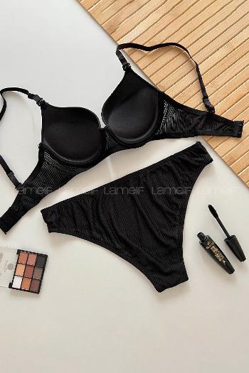 Black Cotton Fabric Underwire Support Bralet