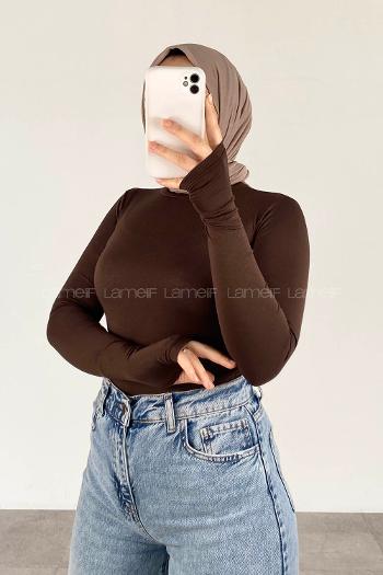 Bitter Brown Choker Neck Long Arm Viscose Fabric Body