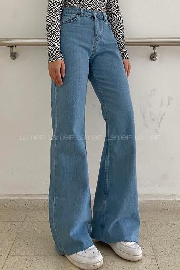 Lamelif Wıde Leg Model Kesik Paça Jean Açık Mavi