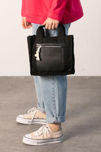 Lamelif Sail Organik Kanvas Kumaş Kadın Çapraz Çanta Siyah