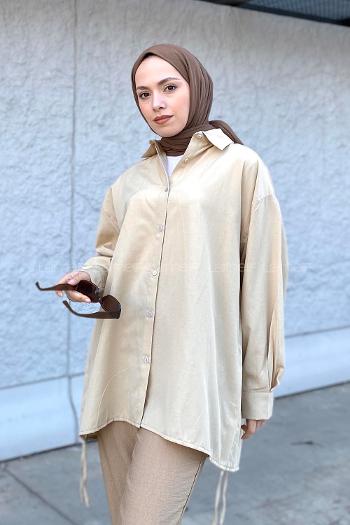 Lamelif Oversize Gömlek Bej