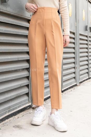 Lamelif Süs Cepli Pantolon Sütlü Kahve