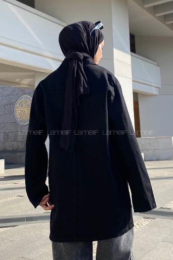 Lamelif Cepli Düğmeli Eskitme Kot Siyah