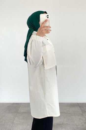 Lamelif Körük Cepli Kolları Lastikli Gömlek Beyaz
