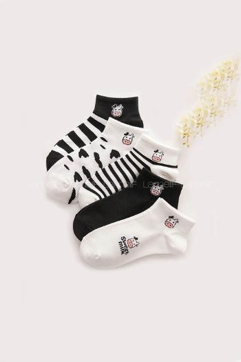 Lamelif İnek Desen 5 Çift Yarım Kolej Çorap Seti