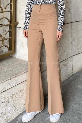 Lamelif Yüksek Bel İspanyol Paça Pantolon Sütlü Kahve