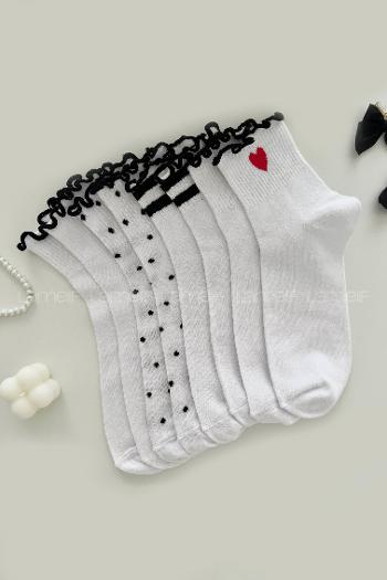 Lamelif  4lü Fırfırlı Desenli Kolej Çorap