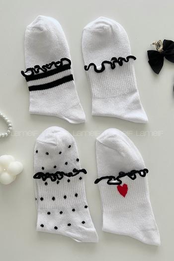 Lamelif  4lü Fırfırlı Desenli Kolej Çorap