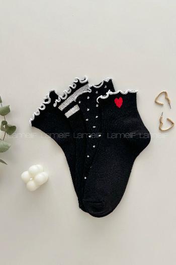 Lamelif  4lü Fırfırlı Desenli Kolej Çorap