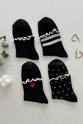 Lamelif  4lü Fırfırlı Desenli Kolej Çorap