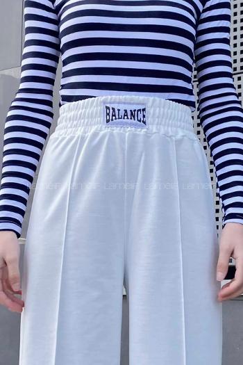 White Elastic Trousers Elastic Waist Regular Cut Bottom Tracksuit