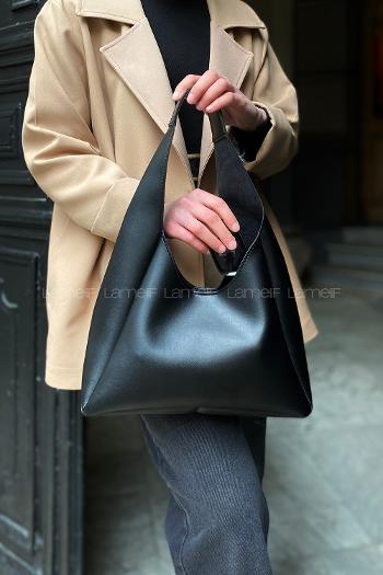 Lamelif Omuz Askılı Deri Görünümlü Kadın Çanta Siyah