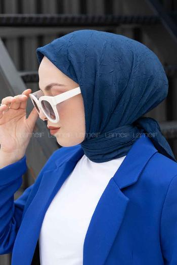 Plaid Blue Cotton Fabric Straight Scarf