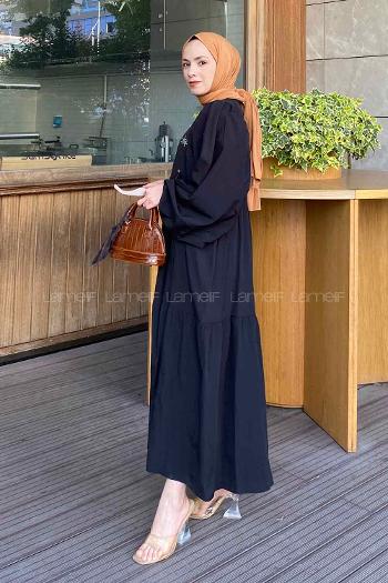 Lamelif Elica Tesettür Elbise Siyah