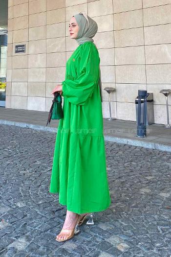 Lamelif Elica Tesettür Elbise Yeşil