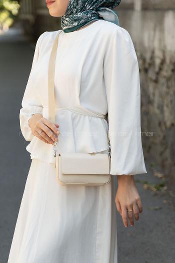 Lamelif Mini Kapaklı Hasır Askılı Kadın Çanta Krem