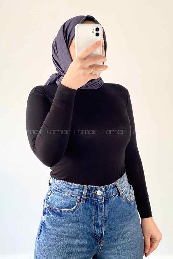 Black-1 Medium Crew Neck Long Arm Combed Fabric Body