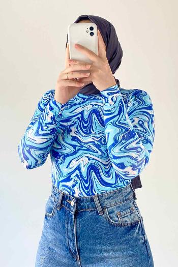 Blue Medium Crew Neck Long Arm Combed Fabric Body