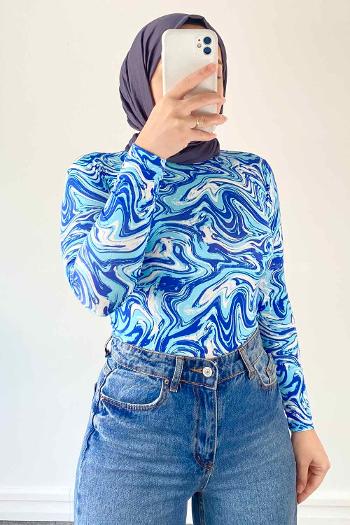 Blue Medium Crew Neck Long Arm Combed Fabric Body