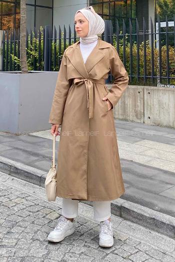 Lamelif Hector Çentik Yakalı Trençkot Koyu Vizonrengi