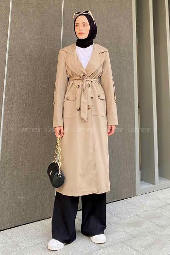 Lamelif Pelican Ön Düğmeli Trençkot Vizonrengi