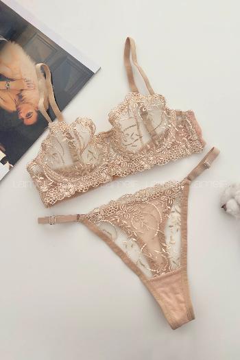 Lamelif Brode Tül Dantelli Nakışlı Takım