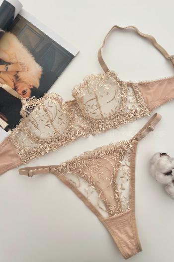 Lamelif Brode Tül Dantelli Nakışlı Takım