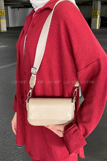 Lamelif Mini Kapaklı Hasır Askılı Kadın Çanta Vizonrengi