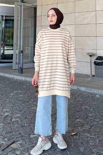 Brown Crew Neck Long Arm Printed Sweatshirt