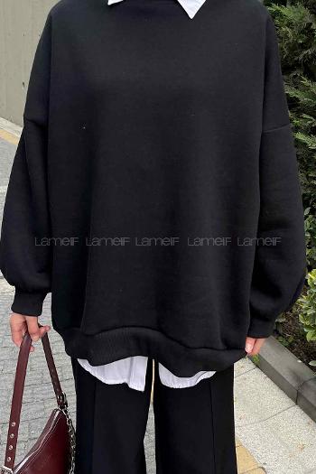 Lamelif Jasmin Bisiklet Yaka Oversize Sweat Siyah