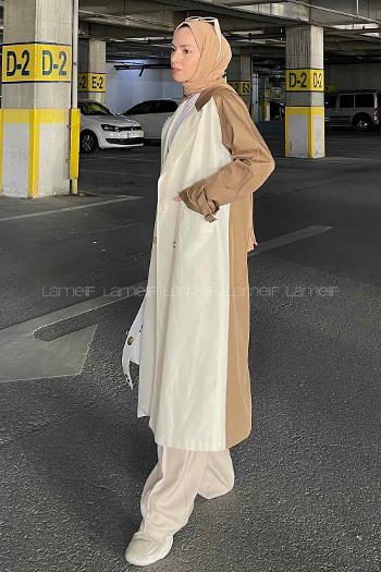 Lamelif Retrica İki Renk Trençkot  Vizonrengi