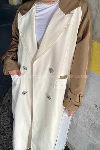 Lamelif Retrica İki Renk Trençkot  Vizonrengi