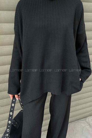 Black Medium Crew Neck Long Arm Knitwear Comfortable Suit