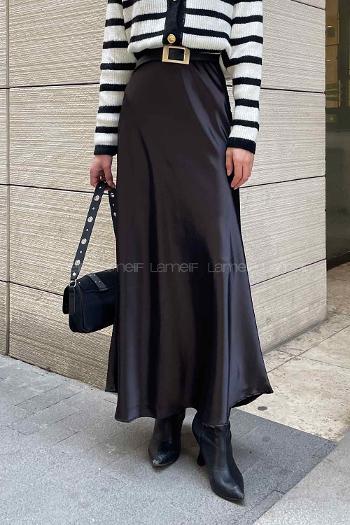 Lamelif Düz Saten Çan Etek Siyah